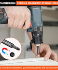 Using Nine Piece Beefy Impact Drill Socket Adapters Set With Universal Joints For One Quarter Inch Three Eighths Inch And One Half Inch Drive Includes Magnetic Bit Holder And Bit Extension In Chromium Vanadium Steel For Heavy Duty Auto And DIY Projects on white surface