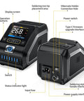 Pro Grade 200W Digital Soldering Station Kit front and rear view showing full color display and connection ports.