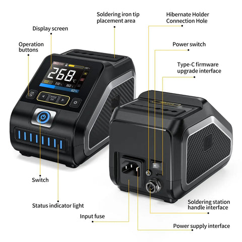 Beefy 200W High Power Soldering Station Kit With Two Helping Hands Fast Heat Up One Second Heat Up Three Second Melt 100 to 240V Compatible Smart Temperature Control Copper Transformer For Precision Electronics with display and ports