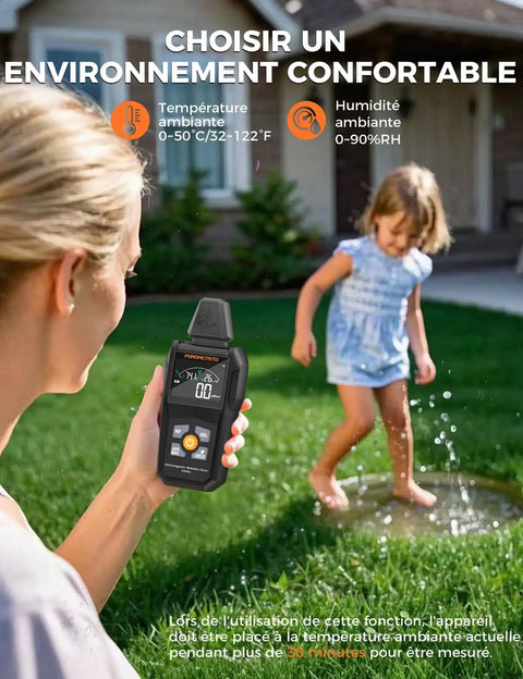 5-In-1 EMF Meter Radiation Detector With Temperature And Humidity, Detects RF EF MF Across 30MHz-8GHz And 40Hz-100kHz, Great For Home Office, DIY And Wireless Signal Tracking, handheld black device