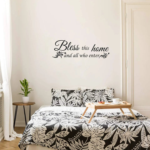 Two Sheets Bless This Home Wall Decals For Kitchen And Living Room Inspirational Vinyl Quote Stickers above bed in bedroom