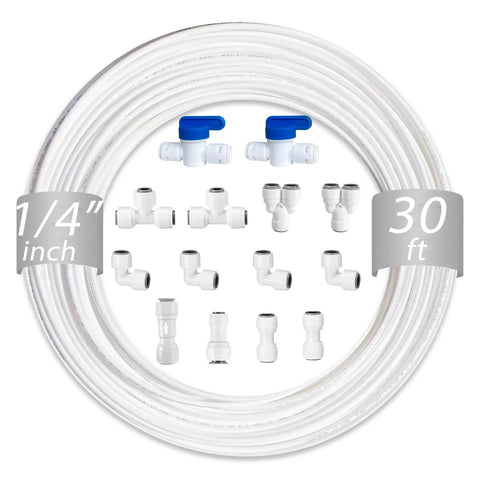 TSnsfCerti NSF 1/4" inch Water Line Tubing and Push to Connect Fittings for Reverse Osmosis Water Filter RO fittings, 14 pcs connectors + 30 ft tubing