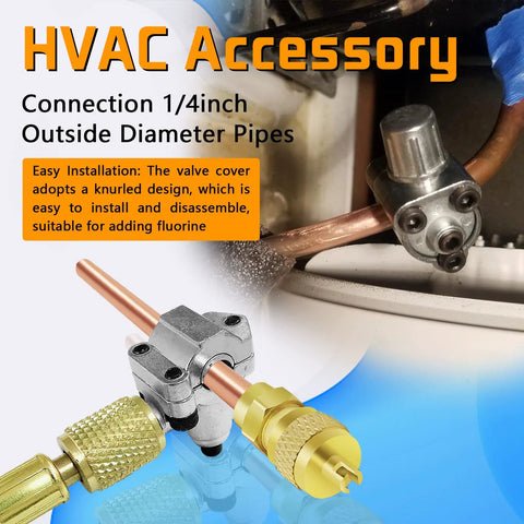 Brass copper HVAC Schrader service valve with knurled cap and 1/4'' SAE x 1/4'' OD fittings, front view