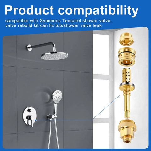Shower Valve Rebuild Kit With TA-10 Flow Spindle, TA-4 Hot Cold Seats, and T-12A Cap for Temptrol Style Shower Valves