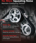 Close-up of serpentine belt with pulleys showing smooth operation and tension for Nissan Altima V6 3.5L engine system.