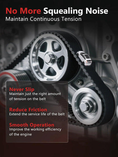 Close-up of serpentine belt with pulleys showing smooth operation and tension for Nissan Altima V6 3.5L engine system.