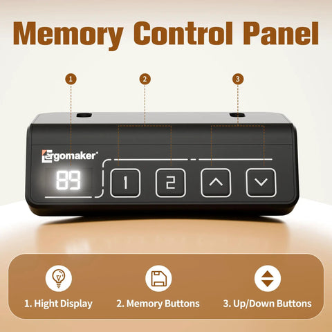Memory control panel for 55 Inch By 24 Inches Electric Standing Desk, with height display and adjustable memory buttons.