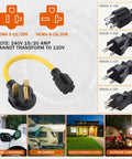 30 Amp EV Adapter Cord 6-30P To 6-20/15R Or 5-20/15R T Blade, 12 AWG, 1 Ft, 240V Male To Female Plug with NEMA configurations
