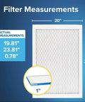 Dimensions of 2 Pack 24x24x1 AC Furnace Air Filter MERV 13 MPR 1900 Pleated Electrostatic 1 Inch with close-up detail