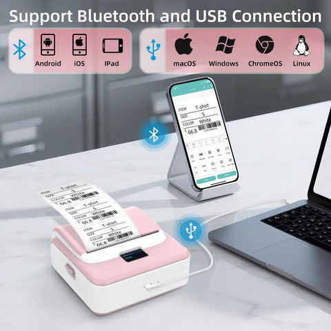 Kickass Portable Bluetooth Label Printer With Slick Wireless Tape Dispenser For Home Office Organization And Shipping Labels No Ink Required Mighty Handy Cordless Thermal Label Maker Handles Wide Continuous Rolls Daily