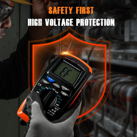 Technician using Digital Multimeter With Auto Ranging TRMS 6000 Counts For SpotOn AC DC Voltage And Current Resistance Capacitance