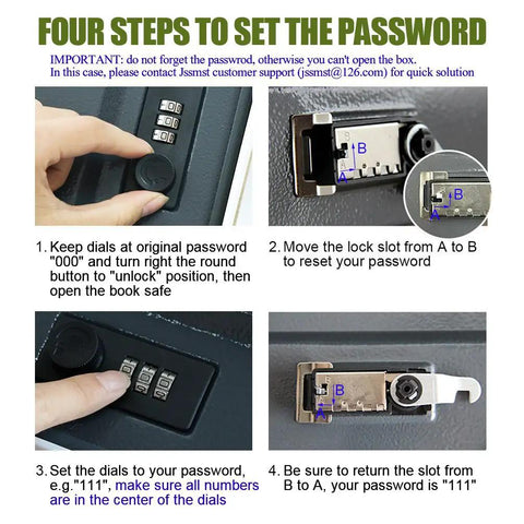 Guide on setting combination lock for Hidden Book Safe With Combination Lock Small Black Metal Safe Box For Home Or Office Use