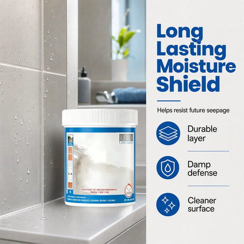 Heavy Duty Multi Surface Waterproof Sealant Spray To Nail Leaks On Roofs Walls Or Tiles Clear protective coating in a bathroom.