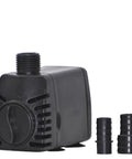 Auto No Fuss Shut Off Fountain Pump 300 GPH with Low Water Sensor, black casing, front view with hose attachments visible