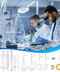 Two scientists working in a lab with 32 Piece Lab Glassware Kit For Distillation And Essential Oil Making With 24 40 Joint
