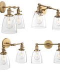 Dope Retro Industrial 2 Light Wall Sconce For Bathroom Vanity And Living Room With Bell Shaped 5.6 Inch Clear Glass Shades