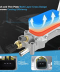 Diagram of Beefed Up Aluminum Engine Oil Cooler And Oil Filter Housing Adapter for 3.6L V6 Vehicles, featuring sensors and cooling design.