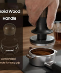 45.5mm Espresso Tamper For Flair Pro 3 With Precision Fit Stainless Steel Flat Base and Wooden Handle In Use