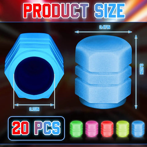 Blue Glow In The Dark Tire Valve Caps 20 Pack In Five Colors Fluorescent Valve Stem Covers For Cars Motorcycles SUVs Trucks