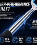 Pressure Golf Ball Retriever With Thick Stainless Steel Shaft And Rubber Grip, emphasizing high-performance features, text overlay.