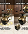 Rock Solid 2 Inch Ball Caster Wheels With Locking Brakes Heavy Duty Steel And Brass Finish Swivel Casters for secure movement detail.