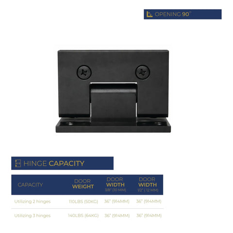 Heavy Duty Shower Door Hinge 90 Degree Matte Black Built To Handle Wider Glass Doors Up To 140 Lbs With Full Back Plate