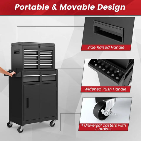 Heavy Duty Rolling Tool Chest With Five Drawers And Lockable Cabinet Boss Level Tool Organizer for garage and workshop with casters