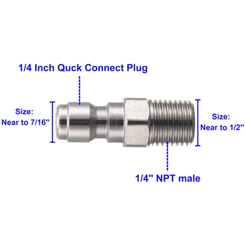 Metal pressure washer coupler with 1/4 in quick-connect plug and 1/4 in NPT male thread