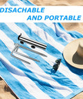 Removable Portable Umbrella Base With Four Leg Beach Sand Anchor on striped towel with sunglasses and hat
