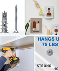 Zinc Self Drilling Drywall Anchors Kit With Screws 104 Pack In 3 Sizes Including 52 Heavy Duty Metal Wall Anchors And 52 Screws in use