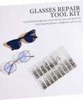 Sturdy Eyeglass Repair Screws Kit With Handy Storage Box For Sunglasses And Glasses Quick Fixes And Maintenance On The Go Includes Multiple Screw Types Nuts And Nose Pads For Any Eyewear shown with glasses and case