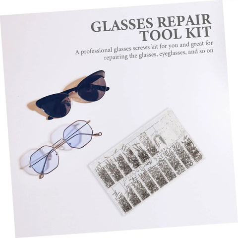 Sturdy Eyeglass Repair Screws Kit With Handy Storage Box For Sunglasses And Glasses Quick Fixes And Maintenance On The Go Includes Multiple Screw Types Nuts And Nose Pads For Any Eyewear shown with glasses and case