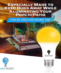 2 Pack LED Dusk To Dawn A19 Bug Light Bulbs With Automatic Sensor Yellow Amber Light For Porch Security Auto On Off 2000K E26 Base 500 Lumens No Fuss Install with glowing outdoor scene.
