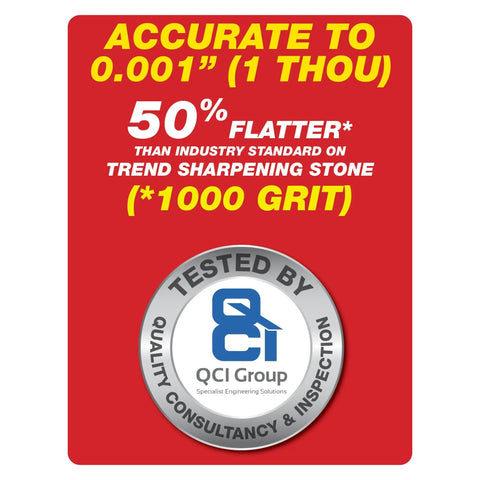 Label showing Pro Grade Diamond Sharpening Kit With 300 And 1000 Grit Diamond Bench Stone accuracy and quality test certification.