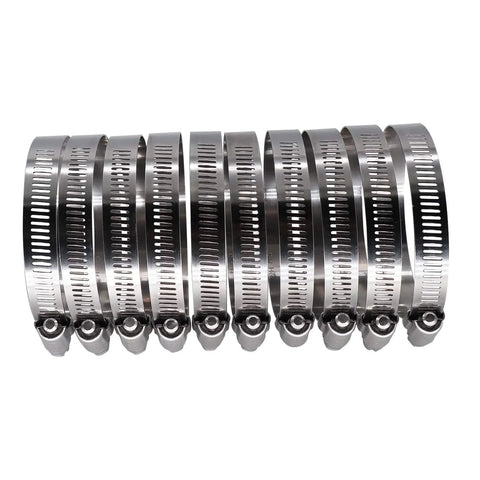 RoadFormer 3.5-inch worm-gear hose clamps, front view, SAE 56, stainless steel, 1/2" band, 78–102mm, 10-pack