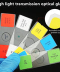 60 Lab Grade Prepared Microscope Slides With Animal Plant Microbe Tissue Specimens For Homeschool And Classroom STEM Biology Kit Hands On Science Education For Kids shown in a gloved hand with slide labels