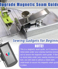 Magnetic Seam Guide For Sewing Machine With Adjustable Presser Foot Clip shown with metal clip and instructions card.