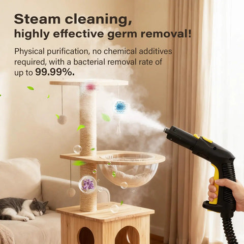 Top Shelf Multi Purpose Steam Cleaner That Crushes Stubborn Tile Grout Burns Off Kitchen Grease And Whips Car Interiors To A Flawless Shine With 23 Heavy Duty Nozzles Chemical Free Deep Cleaning Power, sanitizing a cat tree.