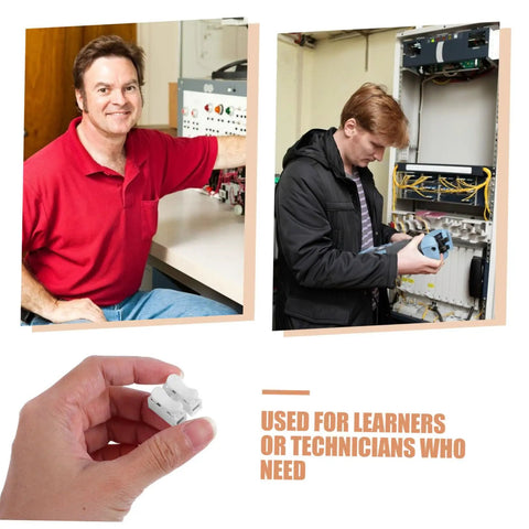 Technicians using 80Pcs Spring Clamp Terminal Connectors For LED Lighting Quick Connection Barrier Blocks for fast wiring in offices