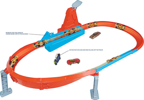 Rapid Raceway Champion Drag Race Track Set With Start Gate For Quick Countdown Side By Side One On One Racing Multi Car Launcher