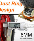Close-up of 10 Inch Heavy Duty Rubber Casters with dust ring design and 6mm thickened bracket for tool carts.