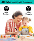 Parent and child using All In One Airbrush Kit With Air Compressor Pro Grade High Pressure Performance For Painting