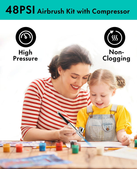 Parent and child using All In One Airbrush Kit With Air Compressor Pro Grade High Pressure Performance For Painting