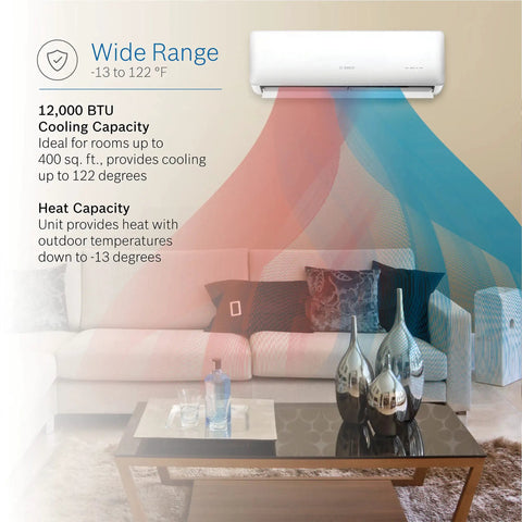 Top Tier Mini Split Air Conditioner And Heater 12000 Btu High Efficiency 230V System with cooling flow in living room.