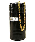 Top Shelf Grade 70 Chain 3 8 Inch By 400 Feet Heavy Duty Freight And Rigging Link With 6600 Pound Working Load Limit on a black barrel.