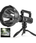 Ultra Bright 200000 Lumen Rechargeable Spotlight For Outdoor Hunting Boating And Camping With 8000 mAh Battery on tripod