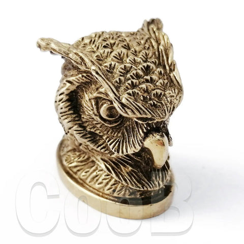 Bronze owl knife pommel for custom knife making metal drop point handle accessory handcrafted vacuum cast reusable demonstration part.