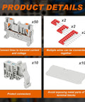 Push In Gray DIN Rail Terminal Block Kit ST2 2.5 1x1 76 Pcs With Covers End Stops And Jumpers For Control Panels And DIY Electrical Projects Perfect For Auto Wiring In Cabinets Quick Install And Reliable Performance., gray DIN rail terminal block with cover and jumper, 35 mm