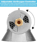 Beefy Cast Iron Propane Burner Head With 20 PSI Regulator And Hose showcasing brass fitting and adjustable air controller.