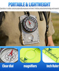 Orienteering Compass With Map Ruler For Hiking And Camping Waterproof Survival Navigation Tool With Clear Dial and hanging strap.